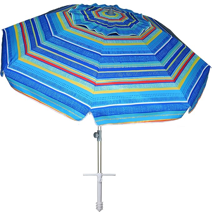 AMMSUN 7ft Heavy Duty Beach Umbrella with Sand Anchor, UV 50+ Protection, Outdoor Sunshade, Carry Bag, Patio Garden, Pool Backyard, Multicolor Green