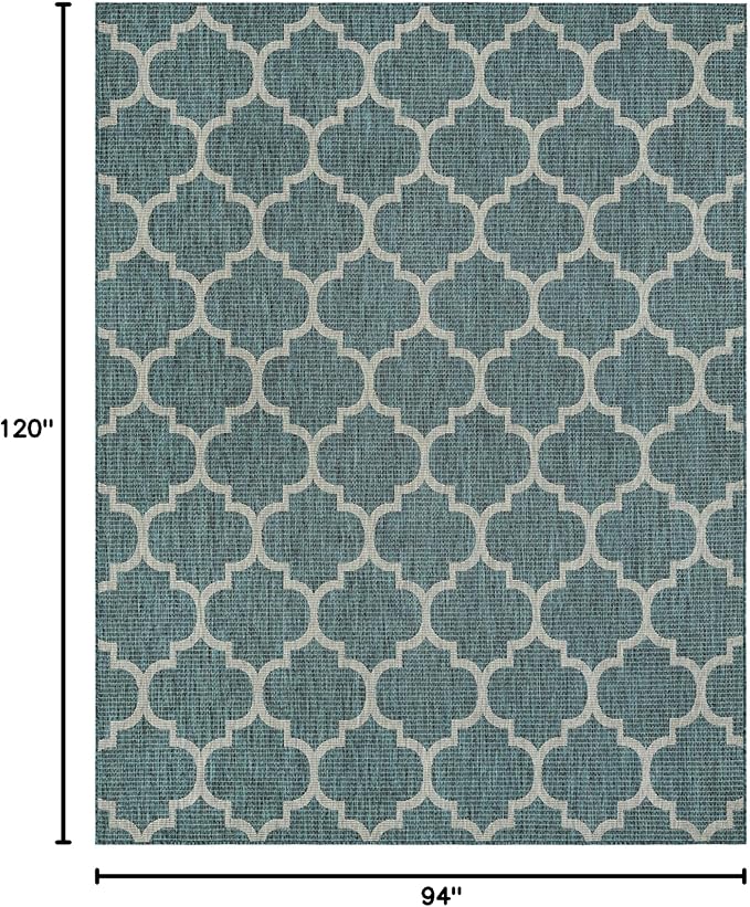 Unique Loom Outdoor Trellis Collection Area Rug (7' 10" x 10' Rectangle Teal/Gray)