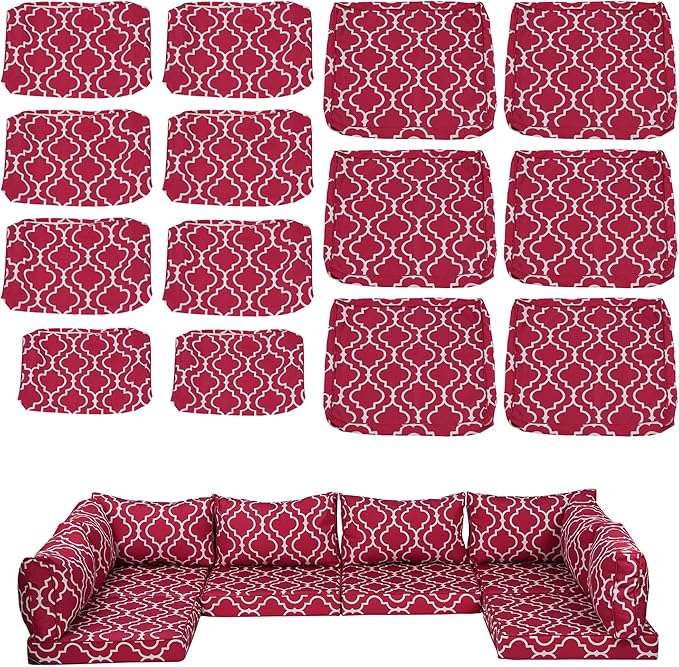 Outdoor Cushion Covers for Patio Furniture, Patio Cushion Covers Replacement with Zipper, Waterproof & Fade Resistant,Only Cover (Geometric Pattern 1, 25.6Lx25.6Wx4H - Only Covers)
