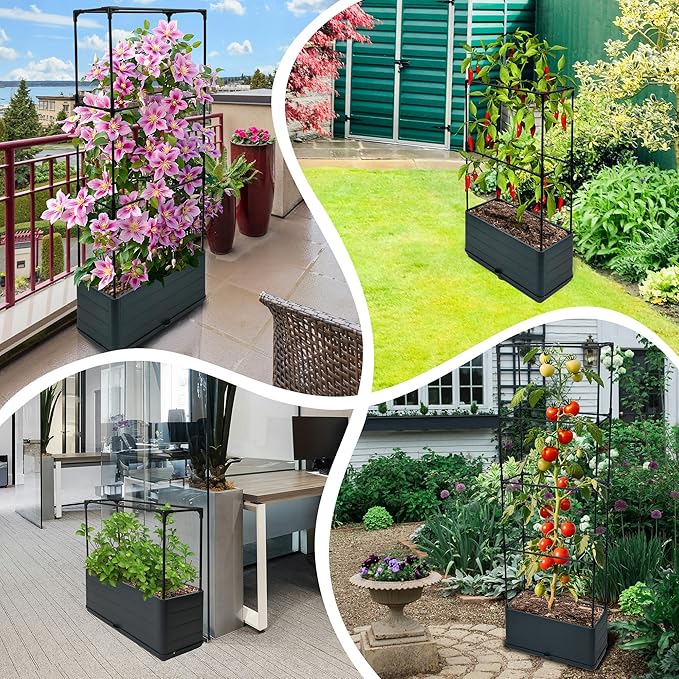 2Pack Raised Garden Bed Planter Boxe with Trellis, 43.4" Self Watering Tomato Raised Planter Box with Trellis for Climbing Vegetable Flowers and Plants, Tomato Cage for Indoor Outdoor Use