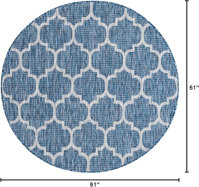 Unique Loom Trellis Collection Area Rug-Lattice Design, Moroccan Inspired for Indoor/Outdoor Décor, 5' 0" x 5' 0" Round, Navy Blue/Gray