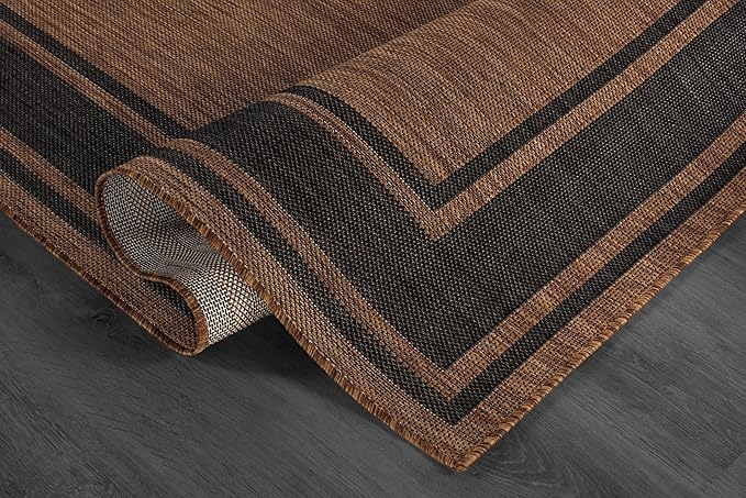 Beverly Rug Outdoor Rug 5x7 Modern Bordered Area Rugs for Indoor and Outdoor Patio Deck Porch Garden Waterproof Weather Sun Resistant Washable Outside Carpet (5 x 7 Gold)