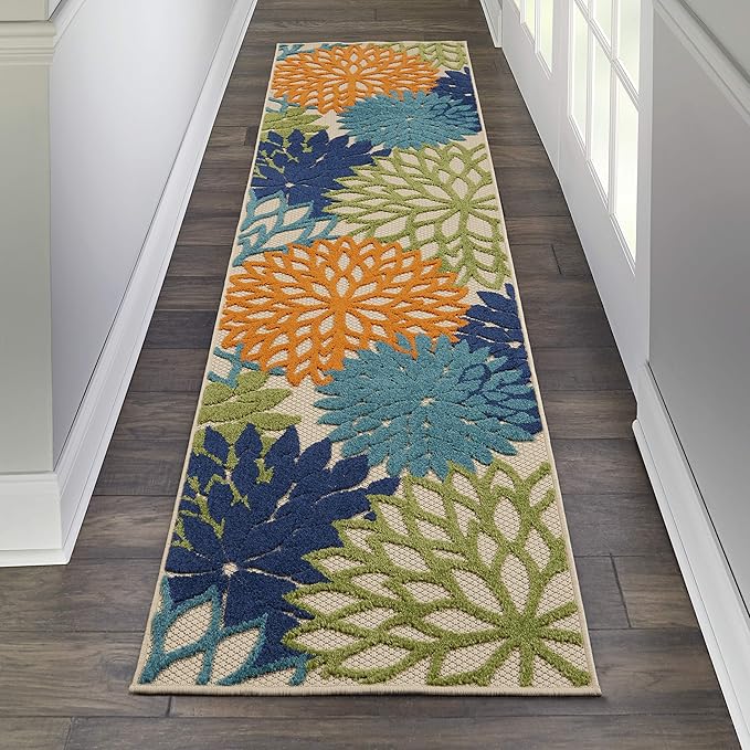 Nourison Home Aloha Indoor/Outdoor Multicolor 2'3'' x 8' Area--Rug, Tropical, Botanical, Easy--Cleaning, Non Shedding, Bed Room, Living Room, Dining Room, Deck, Backyard, Patio (2x8)