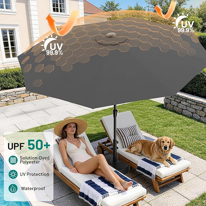 AreShark 9 FT Patio Umbrella for Outdoor, Outdoor Umbrella with Push Button Tilt and Crank, Outdoor Patio Umbrellas with 8 Sturdy Ribs for Market, Garden, Deck, Backyard, Pool (Charcoal Gray)