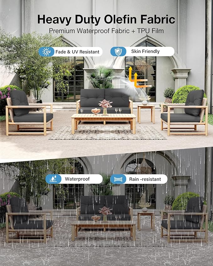 YEFU Outdoor Cushions for Patio Furniture: Waterproof Fade-Resistant Outdoor Chair Cushions Set of 4 - Deep Seat Patio Cushions Replacement with Ties for Chair Sofa Couch - 24 x 24 Inch(Dark Gray)