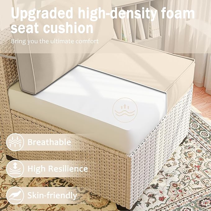 Outdoor Cushions - Patio Furniture Replacement, 4" Deep Seat Sectional Cushions for 4-seat Sofa, Cream