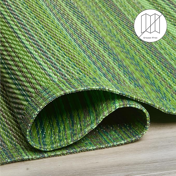 Fab Habitat Outdoor Rug - Waterproof, Fade Resistant, Crease-Free - Premium Recycled Plastic - Striped - Large Patio, Deck, Sunroom, Camping, RV - Cancun - Green - 6 x 9 ft