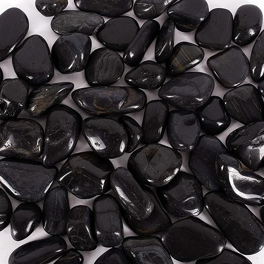 5 lbs Approx. 45 Black River Rocks Stones for Plants Pebbles for Indoor Plants | Aquarium Fish Tank Rocks | Polished Decorative Rocks for Vases (1.6-2.4 Inches)