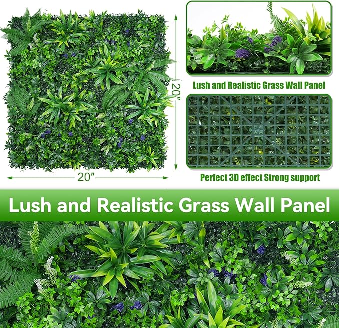 Artificial Grass Wall Panels, 20"x20" 16pcs Hedge Grass Backdrop, UV-Anti Fake Greenery Plant Boxwood Panels, Green Wall Decor for Outdoor Indoor Patio Garden Backyard