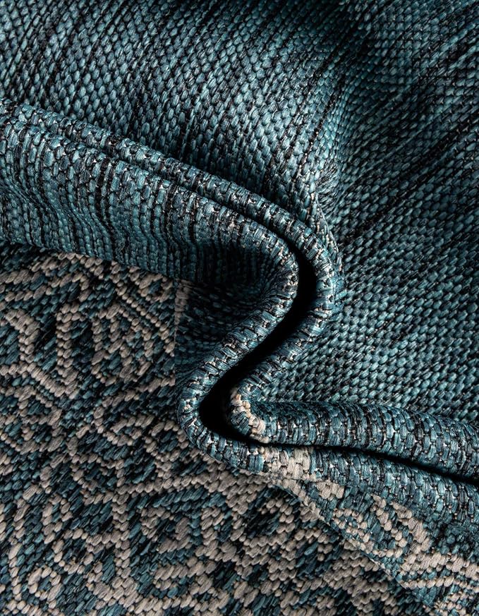 Unique Loom Outdoor Traditional Collection Area Rug - Antique (7' 10" x 10' Rectangle Teal/Ivory)