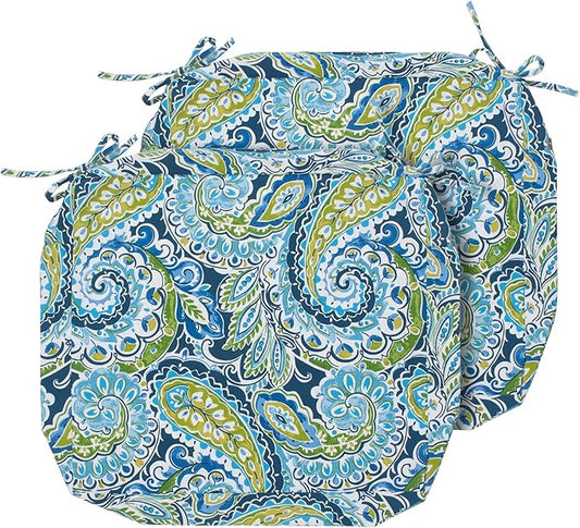 Magpie Fabrics Indoor Outdoor Cushion Cover Replacement 2 Pack, NO Insert! Water Repellent Slipcover with Ties Decor for Patio Garden Chair Seat Sofa Bench Wicker(Paisley Lapis Green, 20x18x4 Inch)