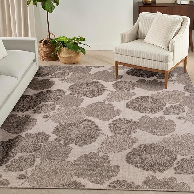 Nourison Home Garden Oasis Natural 9' x 12' Area Rug - Easy Clean, Non Shedding, Bed Room, Living Room, Dining Room, Kitchen (9' x 12')