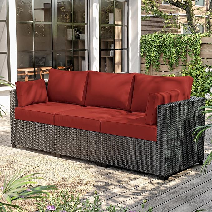 8-Piece Outdoor Cushions for Patio Furniture Thick Outdoor Chair Cushions Resilient Foam Waterproof Deep Seat Cushion Replacement for 3-Seat Sectional Sets Liner&Cover Terra Red