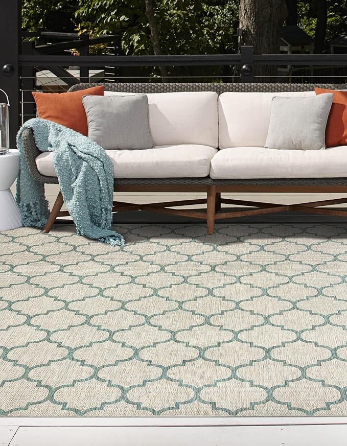 Unique Loom Outdoor Trellis Collection Area Rug - Trellis (Square 13' 0" x 13' 0", Gray/ Ivory)