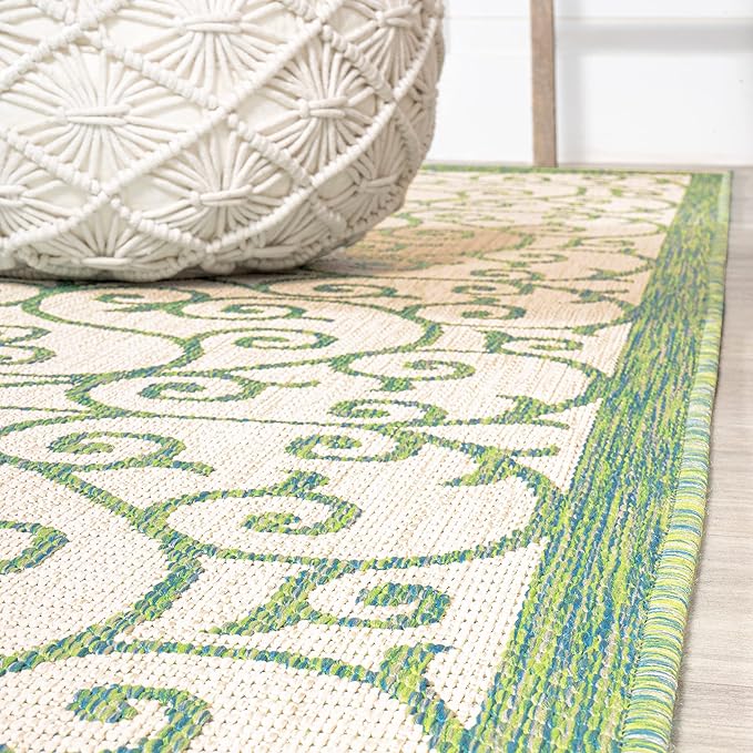 JONATHAN Y Vintage Filigree Indoor Outdoor Area Rug 3X5 Cream/Green, Madrid Textured Weave for Backyard, Patio, Porch, Easy-Cleaning, High Traffic, Pet-Friendly, Non-Shedding (SMB107J-3)