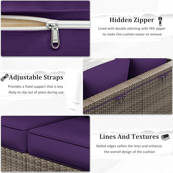 Outdoor Furniture Replacement Cushions, 5" Foam Foam High-Density, Fits 6-seat Sectional Rattan Conversation Set, 14 Piece Patio Water-Resistant Replacement Sofa Cushions, Liner&Cover