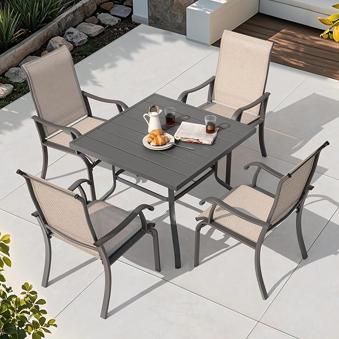 NUU GARDEN Patio Dining Chairs Set of 4, All Weather Textilene Patio Chairs,Powder-Coated Metal Frame Outdoor Patio Bistro Dining Chairs for Lawn Garden Backyard, Beige