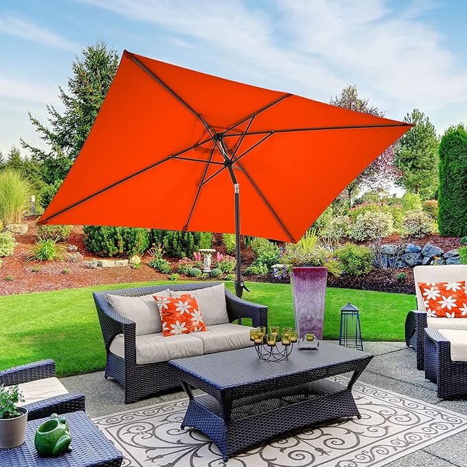 Rectangular Patio Umbrella - 10ft Easy Crank Sun Shade with Push Button Tilt for Outdoor Furniture, Deck, Yard, or Pool by Pure Garden