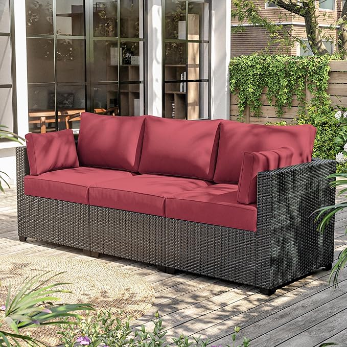8-Piece Outdoor Cushions for Patio Furniture Thick Outdoor Chair Cushions Resilient Foam Waterproof Deep Seat Cushion Replacement for 3-Seat Sectional Sets Liner&Cover Fuchsiared