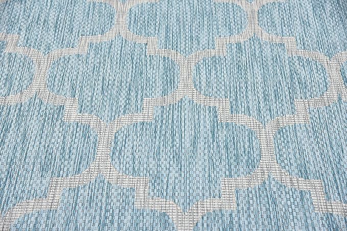 Unique Loom Outdoor Trellis Collection Area Rug (7' 1" x 10' Rectangle, Aquamarine/ Gray)