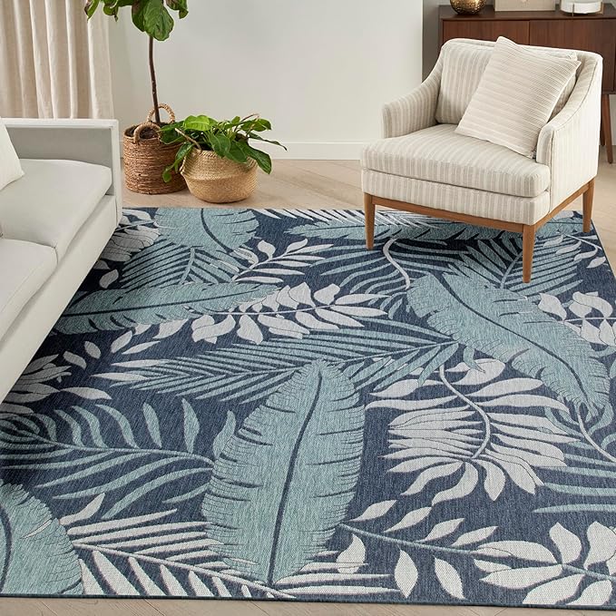 Nourison Home Garden Oasis Navy 9' x 12' Area Rug - Easy Clean, Non Shedding, Bed Room, Living Room, Dining Room, Kitchen (9' x 12')