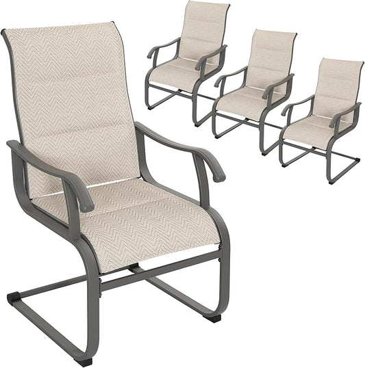 NUU GARDEN Patio Dining Chair Set of 4, Outdoor Spring Motion Chairs with Breathable Textilene, Comfortable Patio Chairs for Deck, Porch, Backyard & Indoor, Grayish Beige