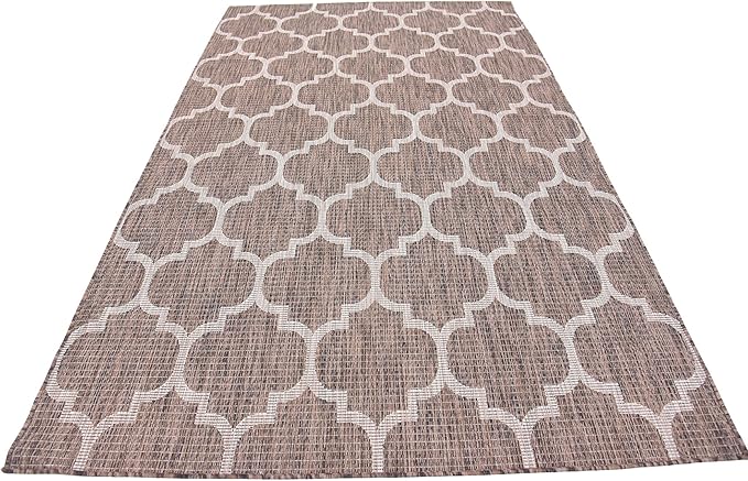 Unique Loom Outdoor Trellis Collection Area Rug (5' 3" x 8' Rectangle, Brown/ Ivory)