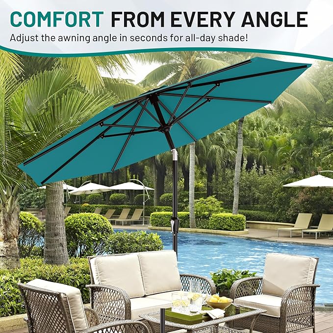 AreShark 9 FT Patio Umbrella for Outdoor, Outdoor Table Umbrella with Push Button Tilt and Crank, Outdoor Patio Umbrellas with 8 Sturdy Ribs for Market, Garden, Pool (Lake Blue)