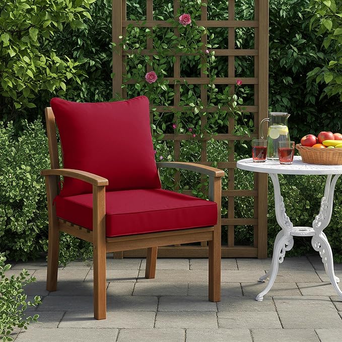 Outdoor Cushions for Patio Furniture, Double-Sided Waterproof Backrest and Seat Cushion Set with Removable Cover, 19 x 19 Inch, Red, 1 Set