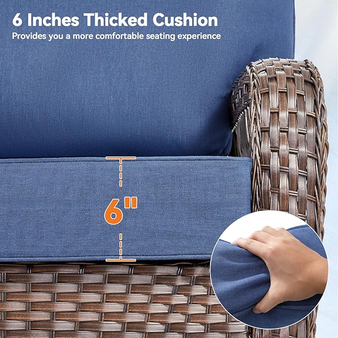 6" Thick Outdoor Cushions 24x24x6, 8-Set Deep Seat Patio Cushions with Removable Cover, Waterproof & Fade Resistant Replacement for Wicker Chair, Loveseat, Sofa - Blue