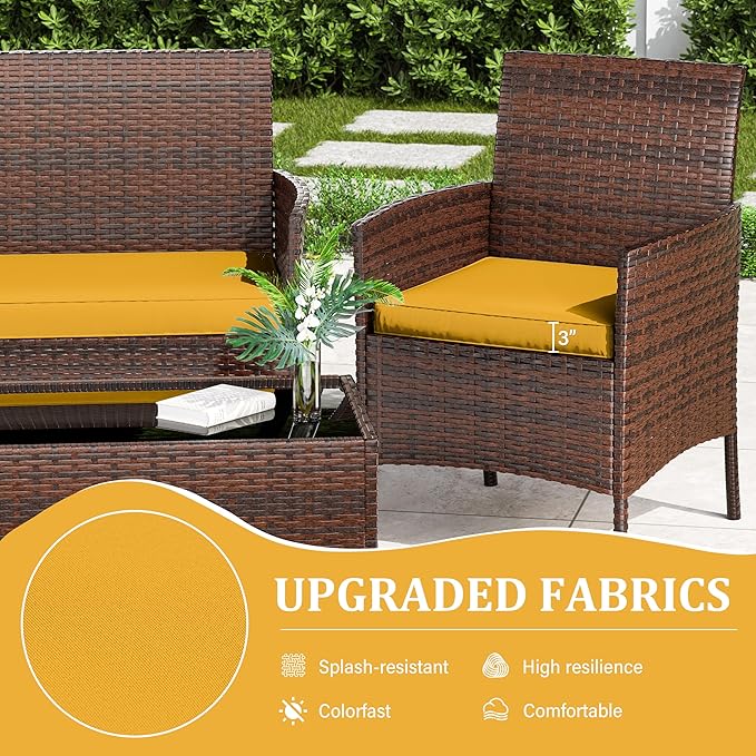 3 Pack Outdoor Replacement Cushions, Fit for 4-Seater Wicker Rattan Patio Conversation Set, 36x18x3,18x18x3, Liner & Cover