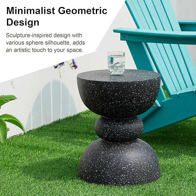 Glitzhome Decorative Patio Side Table Set of 2, 17.5" H Heavy Duty Patio Sturdy Black Faux Terrazzo Garden Stool Side Table Planter Stand for Indoor Covered Outdoor