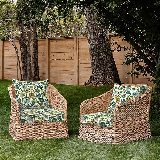 Outdoor Deep Seat Cushion Set, Water Repellent 24"x24" Patio Thick Cushions Replacement with Seat & Back Pillow for Patio Sofa, Wicker Chair, Couch - Fiesta Floral