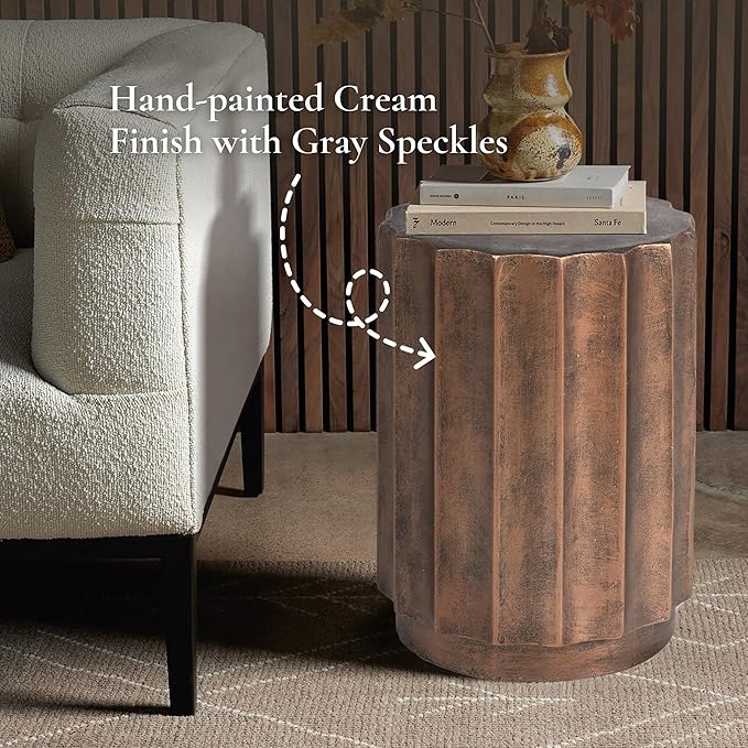 LuxenHome 18" Fiber Stone Outdoor Side Table, Bronze Finish Garden End Table, Round Porch Poolside Seating, Indoor Outdoor Use