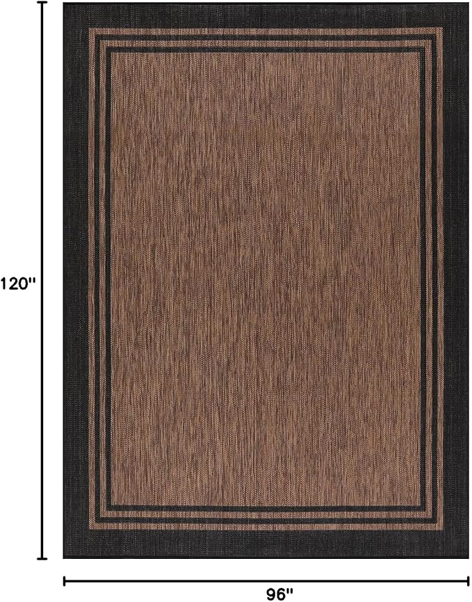 Bordered Outdoor Rug 8x10 Washable Outside Carpet for Indoor Patio Porch Waterproof Easy Cleaning Non Shedding Area Rugs Nut Brown 8 x 10