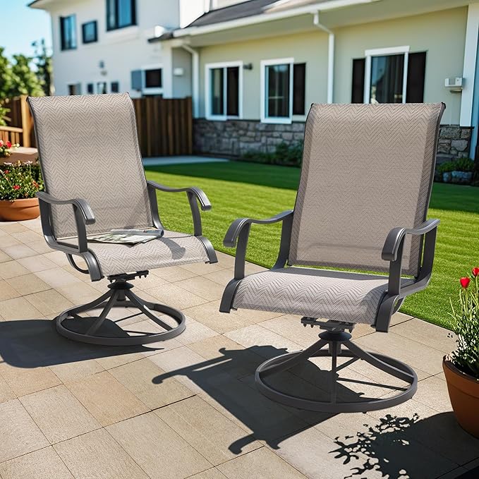 NUU GARDEN Patio Swivel Chairs Set of 4, Outdoor Dining Chairs with Armrests, Swivel Textilene Patio Dining Chair for All Weather, with Metal Frame, for Garden, Backyard, Deck, Poolside, Beige