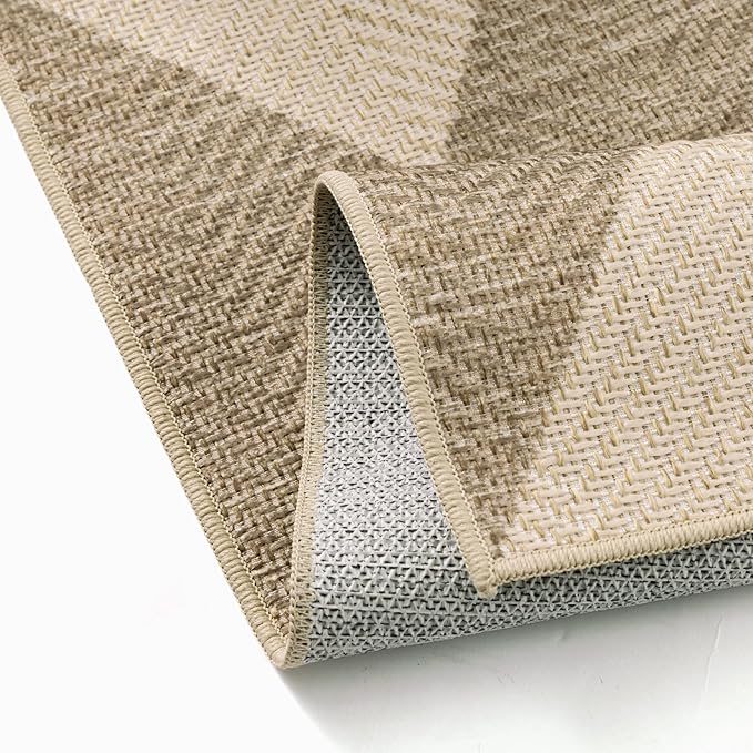 HUGEAR 5x7 Outdoor Rug Brown/Beige Linen-Look Fabric Checkered Area Rug High Traffic Stain Resistant Easy Clean Durable Rugs for Indoor/Outdoor Patio Deck Balcony Porch Garden Courtyard