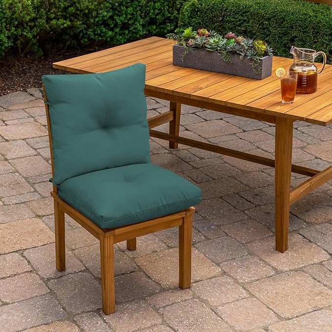 Arden Outdoor Plush Modern Tufted Blowfill Dining Chair Cushion, 21 x 40, Water Repellent, Fade Resistant, Tufted Cushion for Dining and Bistro Chairs, Peacock Blue Green Texture