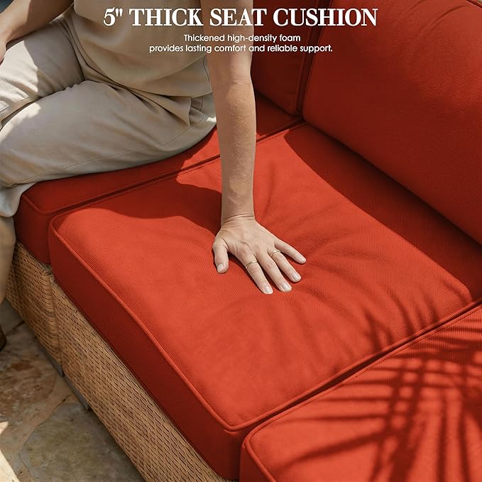 Outdoor Replacement Cushions for Patio Furniture, 5" Foam High-Density, 14-Piece Water-Resistant Outdoor Cushion for 6-Seat Sectional Patio Conversation Sets, Liner&Cover