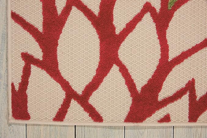 Nourison Home Aloha Indoor/Outdoor Green 5'3" x 7'5" Area Rug, Tropical, Botanical, Easy Clean, Non Shedding, Bed Room, Living Room, Dining Room, Deck, Backyard, Patio (5x7)