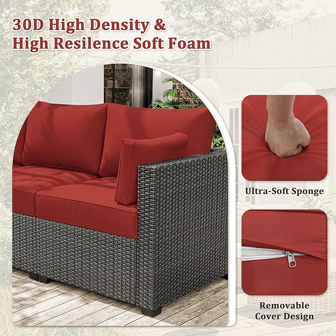 8-Piece Outdoor Cushions for Patio Furniture Thick Outdoor Chair Cushions Resilient Foam Waterproof Deep Seat Cushion Replacement for 3-Seat Sectional Sets Liner&Cover Terra Red
