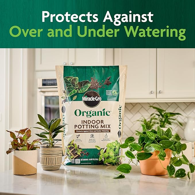 Miracle-GRO Organic Indoor Potting Mix, Protects Against Over and Under Watering, for Indoor Container Plants, Houseplants and Starter Plants, OMRI Listed, 16 qt.