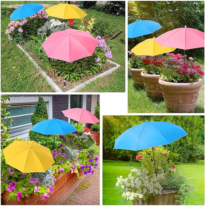 3 Pack Plant Umbrellas for Outdoor Plants - Adjustable Height Garden Umbrella Shade for Potted Plants Garden Beds Flower Pot, Provide Shade to ‌Defend Plants from Blazing Sun, Upgraded Larger Size