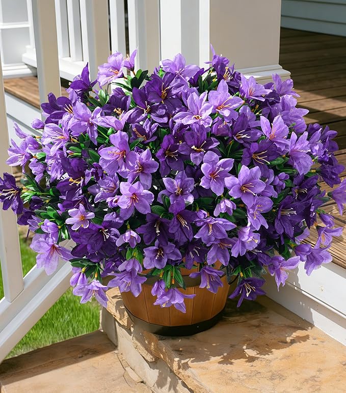 INSPRING Artificial Flowers for Outdoors Spring Decoration, 3 Bundles Faux Silk Outside Azalea Plants UV Resistant Realistic Faux Flowers for Outdoor Planters Porch Patio Garden Yard Home Decor, Mix