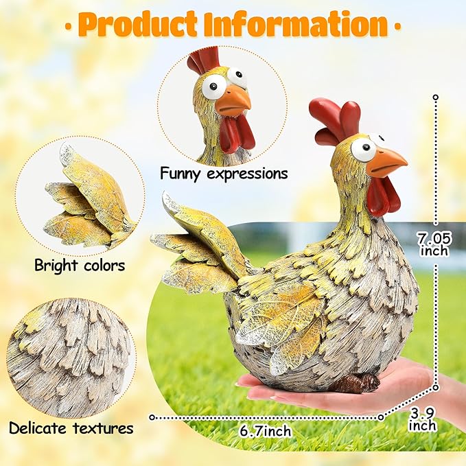 Outdoor Farmhouse Funny Chicken Statues Garden Cute Chicken Decorations Resin Animal Figurines Hen Yard Art Sculpture for Farm, Garden, Patio, Lawn, Outside Home Hen Decor