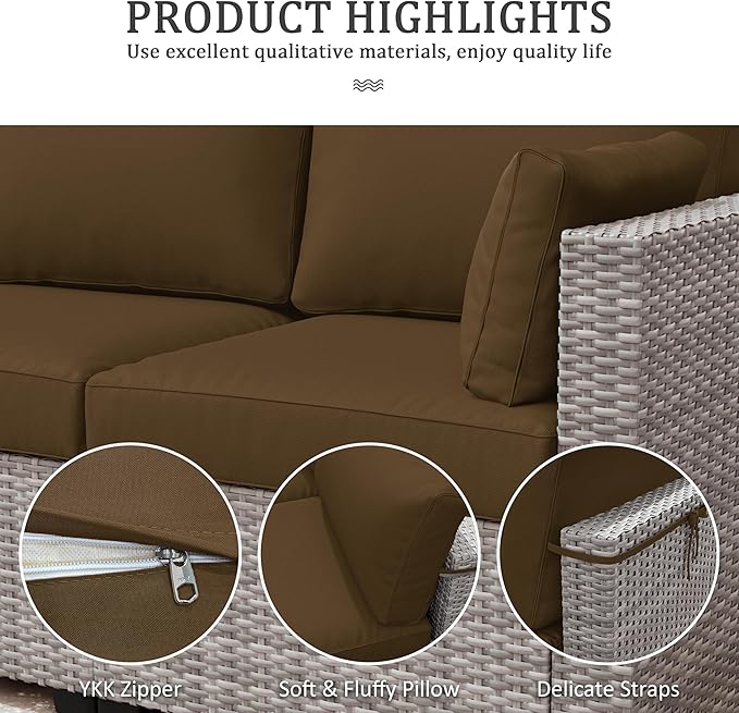 Outdoor Furniture Replacement Cushions, Waterproof Patio Furniture Cushions, 4" Deep Seat Outdoor Sectional Cushion for 3-Seat Outdoors Rattan Sofa Patio Sofa Cushion, Chocolate