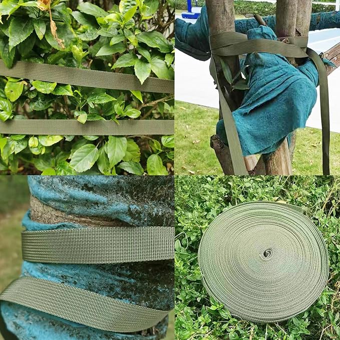 1 Roll 65.6 Feet Tree Tie for Plant Support Garden Strap 1 Inch Width Staking and Guying Material 1,800 Lbs Strength (Army Green)
