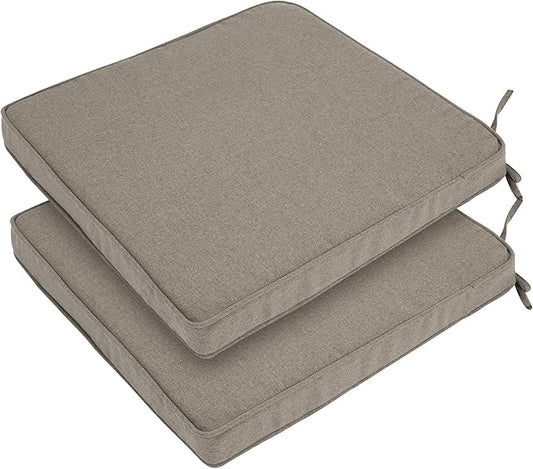 FUNHOME Indoor/Outdoor Chair Cushions Set of 2, 18 x 18 x 2.5 Inch Square Corner Outdoor Cushions for Patio Furniture,2 Packs Patio Chair Cushions with Ties-Beige Coffee