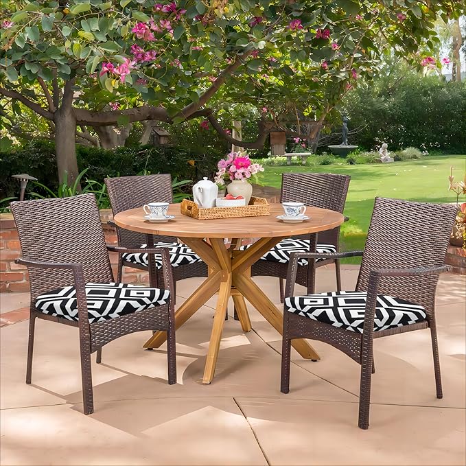 HARBOREST Outdoor Chair Cushions Set of 4, Water Resistant Patio Chair Cushions with Ties, Outdoor Seat Cushions for Patio Furniture, 17"x16"x2", Black/White Diamond