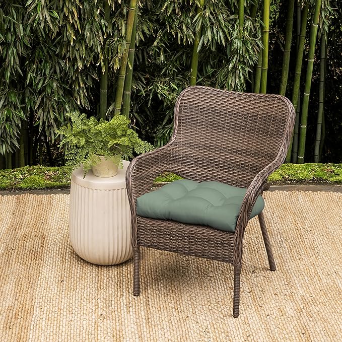 Arden earthFIBER Outdoor Plush Wicker Chair Cushion, 2 Pack, 20 x 18, Rain-Proof, Fade Resistant, Tufted Cushion for Wicker, Adirondack, and Rocking Chairs Sage Green Texture